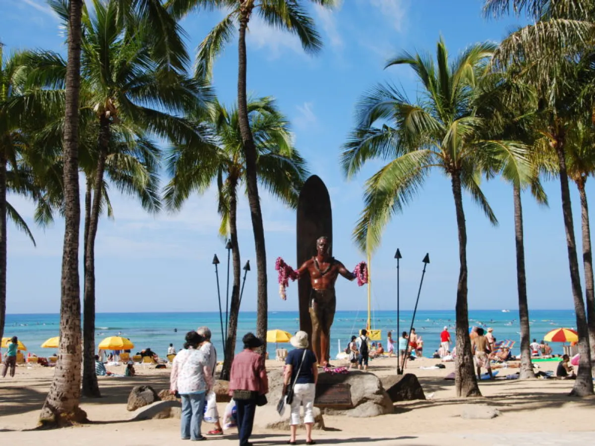 Visit Duke Kahanamoku Statue with LeaLea Trolley hop-on hop-off Trolley in Honolulu