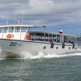 a small boat in a large body of water