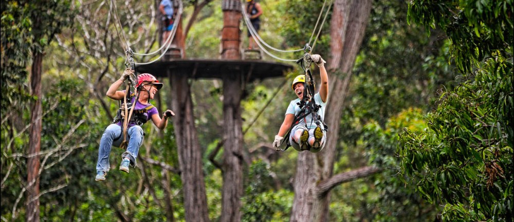 women on zip lines