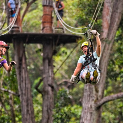 women on zip lines