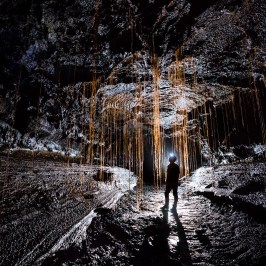 lava tube with man