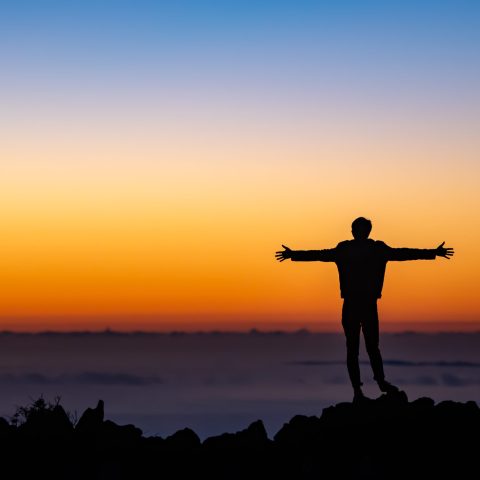 PolyAd - Haleakala Man stretched arms