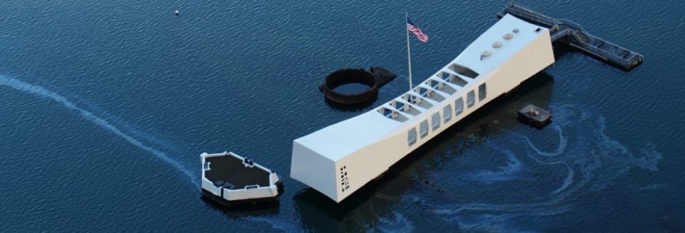 uss arizona memorial oil slick aerial