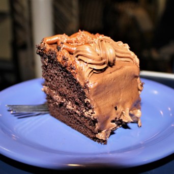 a piece of chocolate cake on a plate