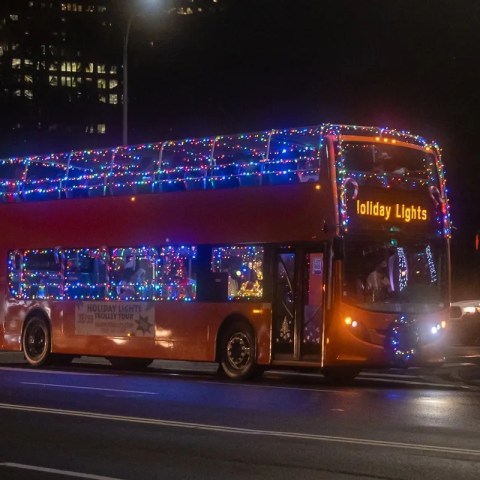 holiday lights double decker trolley