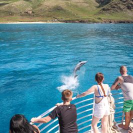 a group of people standing next to a body of water