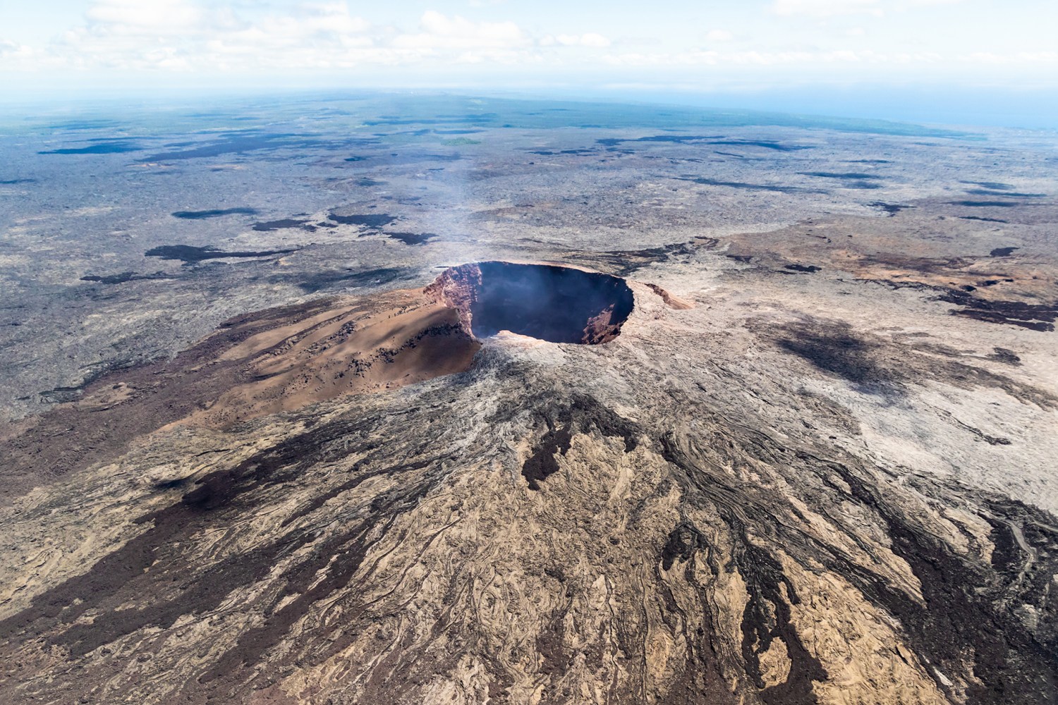 aerial view of Puu Ooo Volcanic cone on the Big Island of Hawaii