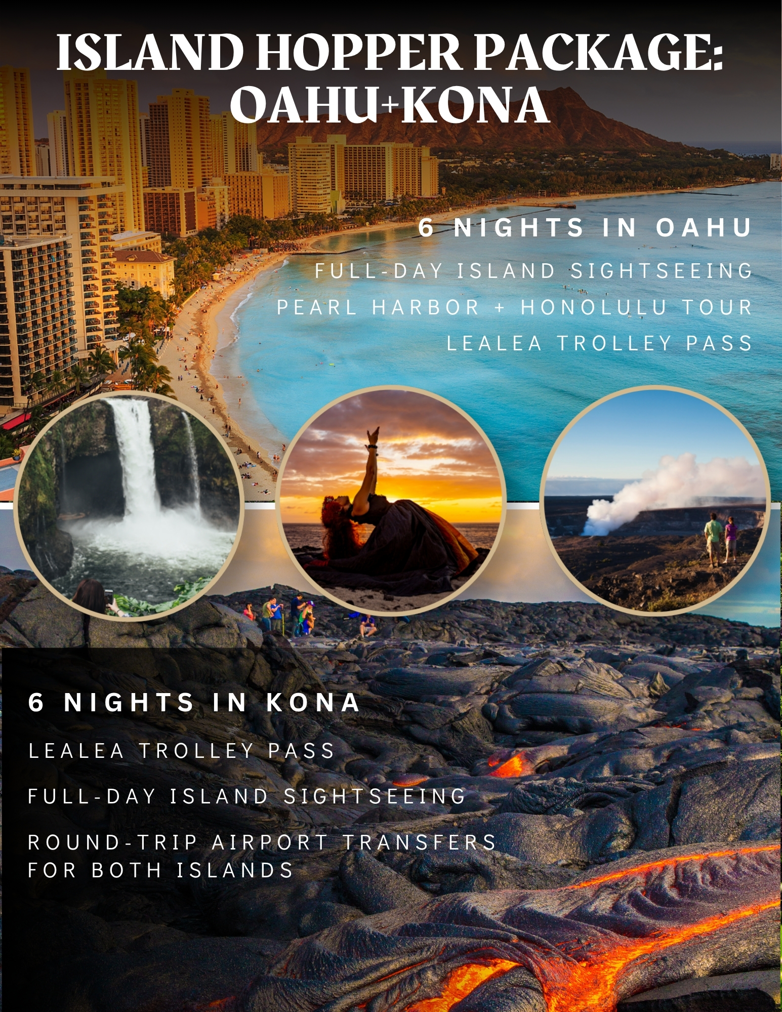 Island tour package with Oahu and Kona