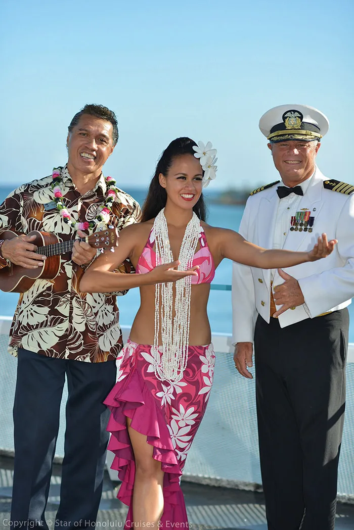 Live Polynesian hula performance aboard the Star of Honolulu
